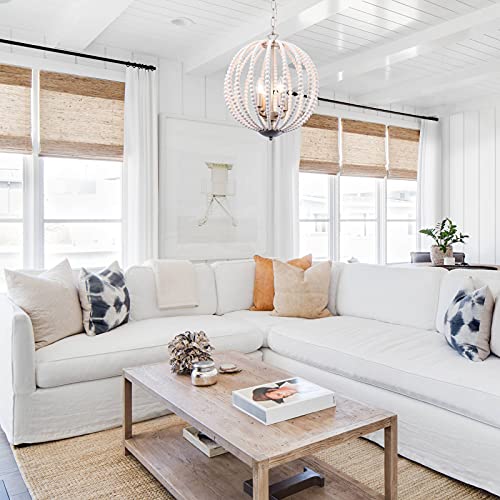 Viluxy Boho Wood Beaded Pendant Light Candle Style Globe Chandelier White Finishing For Bedroom, Kitchen Island, Girl Room 4-Light #TOP2