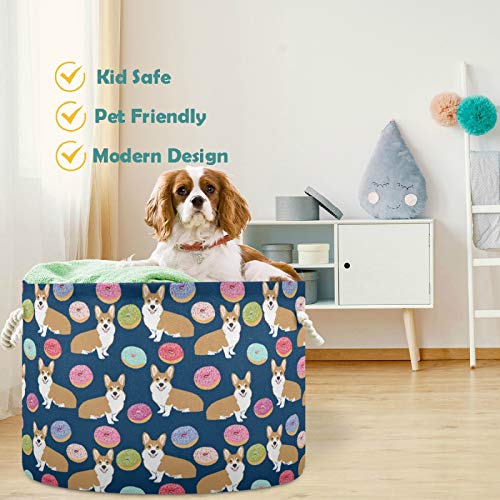 Image of visesunny Collapsible Large Capacity Basket Corgi Dog Colorful Donut Clothes Toy Storage Hamper with Durable Cotton Handles Home Organizer Solution for Bathroom, Bedroom, Nursery, Laundry,Closet
