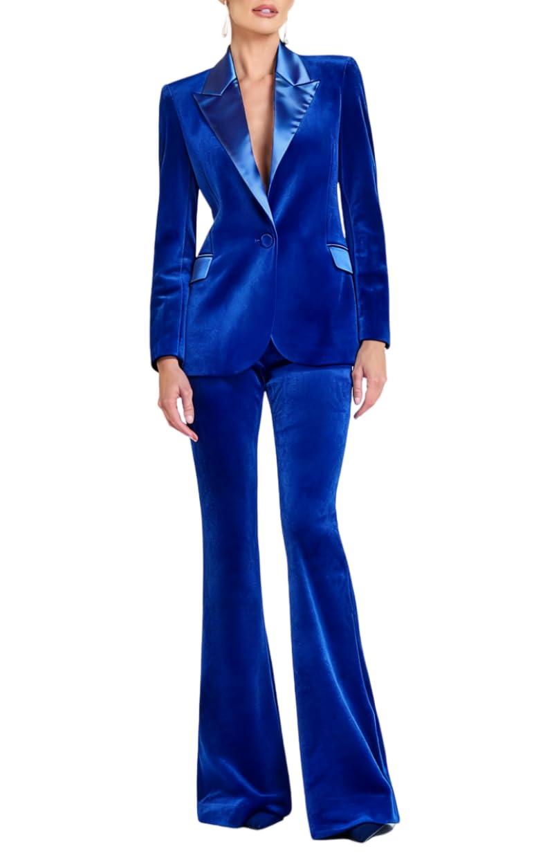 Womens Velvet Pants Suits Business Casual Women 2 Piece Blazer Outfits for Wedding
