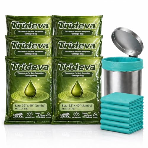 Image of Garbage Bags /Dustbin Bags - 120 Micron Heavy - Duty Trash Bags (32 x 40 Inches) - Jumbo Leak -Proof Bin Liners for Kitchen, Office & Industrial Use - 500g Pack (Green, Pack of 6) - 24 Bags