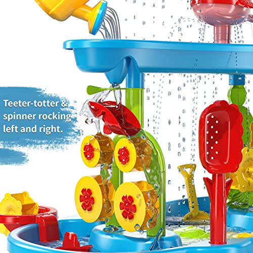 Temi Kids Sand Water Table , 3-Tier Sand Table And Rain Showers Splash Pond Water Table Toys, Activity Sensory Play Table Beach Summer Outside Toy For Toddler Boys Girls #TOP1