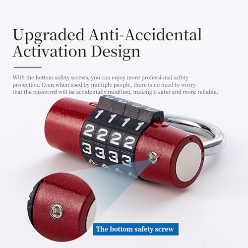 Image of Gym Locker Lock 4 Digit Combination Lock for Locker for School Gym Lock for Sports, Toolbox, Case, Hasp Storage(20) (Shackle Red)