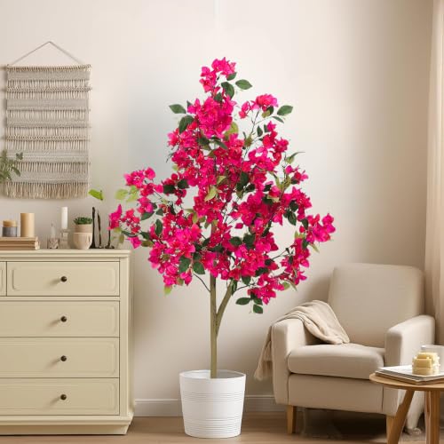 Image of ARICK DECOR 5Ft Artificial Bougainvillea Tree with Pot | Realistic Faux Pink Flowering Plant | Large Silk Flower Tree for Living Room, Home, Office & Indoor Decor | 5 Feet Tall Floor Plant (Pink)