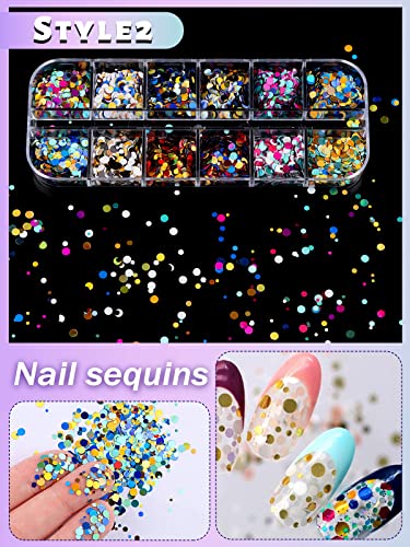36 Color Nail Sequins, Kalolary Nail Art Flake Nail Glitter Paillette Mixed Round Thin Shining, 3D Nail Art Stickers For Valentine's Day Nail Decoration Diy Makeup Resin Mold Diy #TOP2