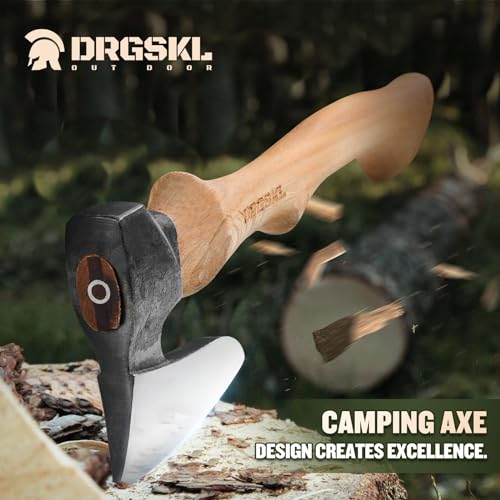 DRGSKL Beil Axt Outdoor mit Scheide, 36.5cm Camping Axt aus Kohlenstoffstahl, Spaltaxt mit ergonomischem Eschenholzgriff, axt Holz spalten für Camping, Outdoor-Einsatz, Garten – Bild 3
