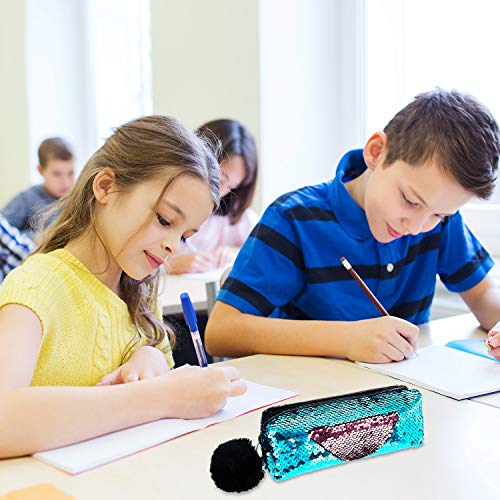 Outus 3 Pieces Sequin Cosmetic Bag Mermaid Spiral Reversible Sequin Student Pencil Case For Girls Double Color Zipper Make Up Bag (Classic Pattern) #TOP6