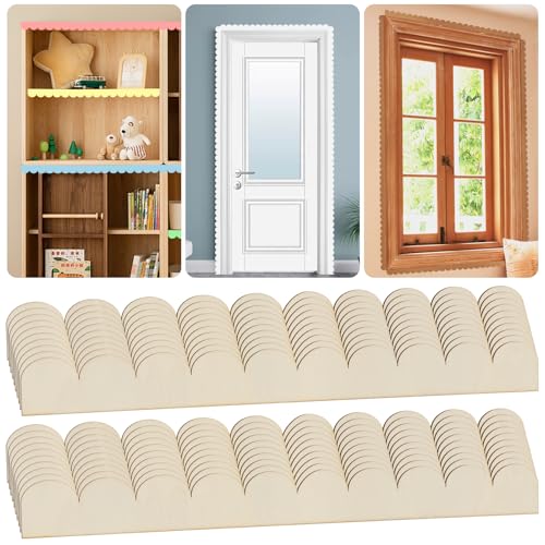 Scalloped Wood Trim - 20 Pack Unfinished Wood Decorative Scalloped Edge Molding Trim, 15.75 x 1.57 in, DIY Wooden Moulding for Crafts, Cabinet, Shelf, Door and Window