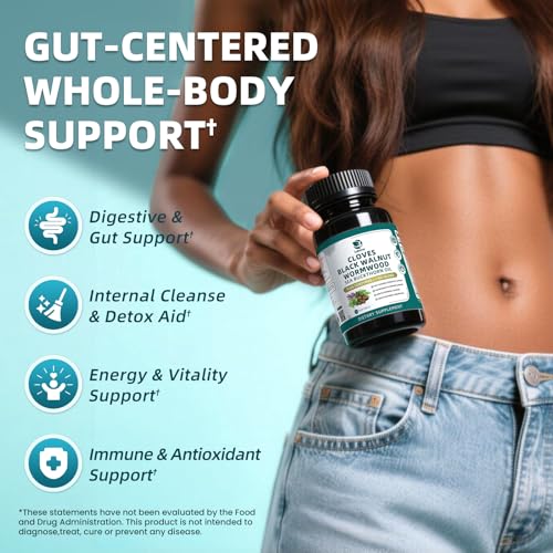 Lukaree Wormwood Black Walnut Clove Cleanse for Humans Softgels, 20-in-1 Extra Strength | Gut Cleanse & Digestive Health w/ 7 Oils & 7 Enzymes | Concentrated, Men & Women Natural Herb - 120 CT — view 4