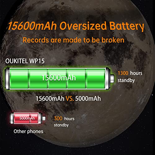 Oukitel 5G Unlocked Rugged Smartphone, Wp15 15600Mah Large Capacity Battery Rugged Cell Phones Unlocked Android11 128Gb+8Gb Waterproof Dustproof Shockproof 48Mp Triple Camera 6.5Inch Nfc Google-Pay #TOP2