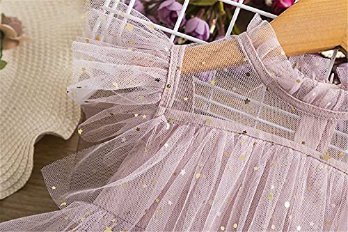 Ttyaovo Girls Little Stars Printed Layered Tutu Tulle Flower Princess Party Dresses 1270-A Pink Size(110) 3-4 Years #TOP3