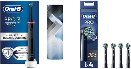 Oral-B Pro 3 3500 Black + Mondrian Travel Case and Oral-B Cross Action Black 4ct