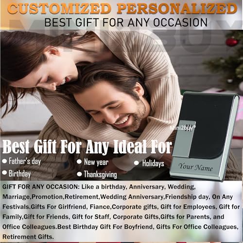Image of Engraved Your Name Customized On Vertical Card Holder -Luxurious Unisex Design-RFID Blocking Stainless Steel 1 x 10 x 6 cm for Credit|Debit|ATM|Business Visiting Corporate Gift (Black-PTI)