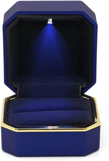 GBYAN Ring Box with LED Light Jewelry Display Gift Box for Proposal,Engagement, Wedding (Blue)