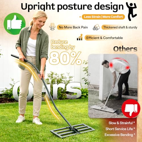 Image of Lawn Leveling Rake -31.5''x11.8'' Heavy Duty Leveling Rake, Ergonomic Handle, Professional Ground Leveler for Yard, Soil, Grading, Gravel, Seeding, Do Not Hurt Turf, Save Effort