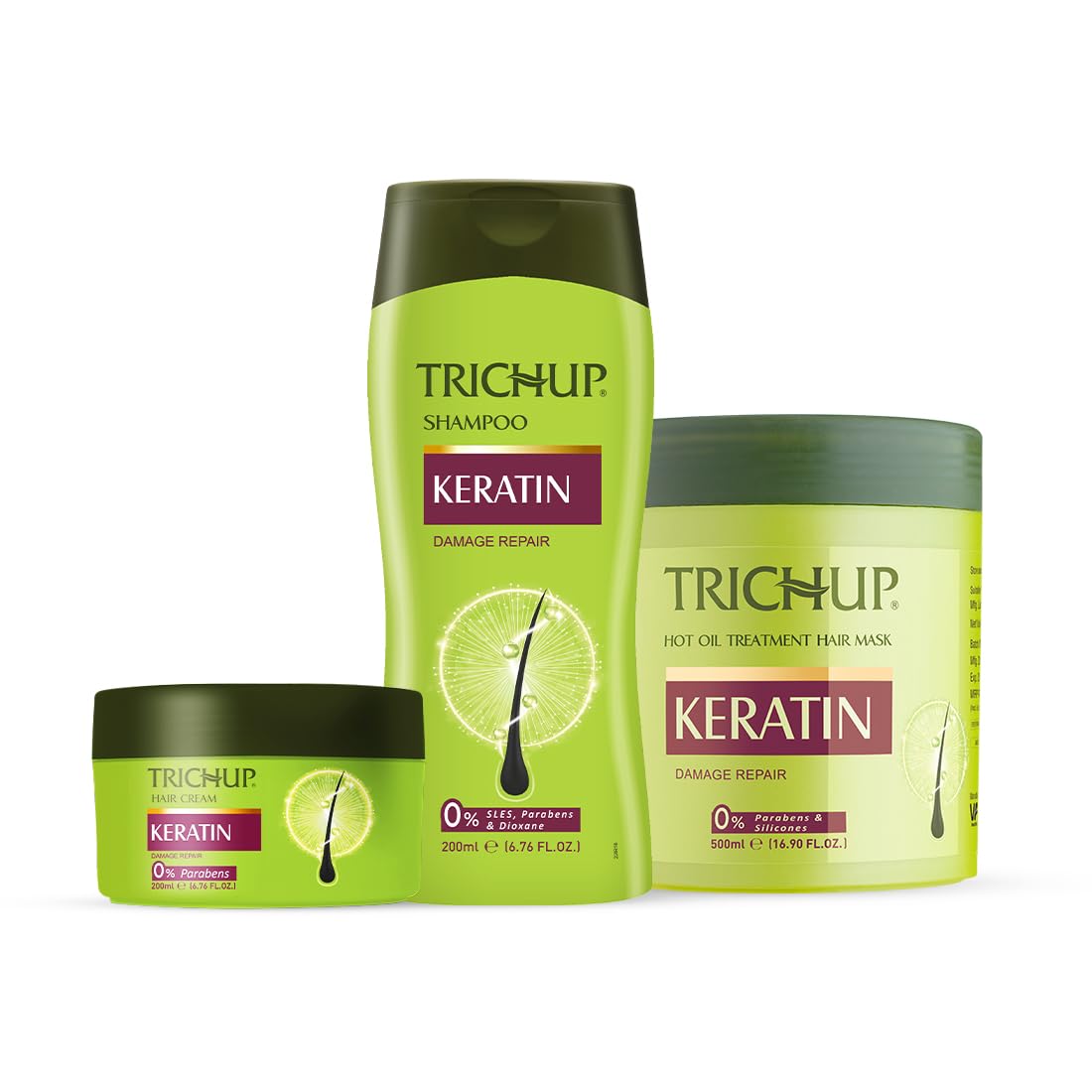 Trichup Keratin Shampoo, Hair Mask & Hair Cream - Fortified with Keratin Protein - Hair Spa at Home Kit For Intense Damaged Hair Repair - Rebuild the Strength & Reduce Breakage of Your Hair-Set of 3(shampoo 200ml + hair mask 500ml +hair cream 200ml)-image-4