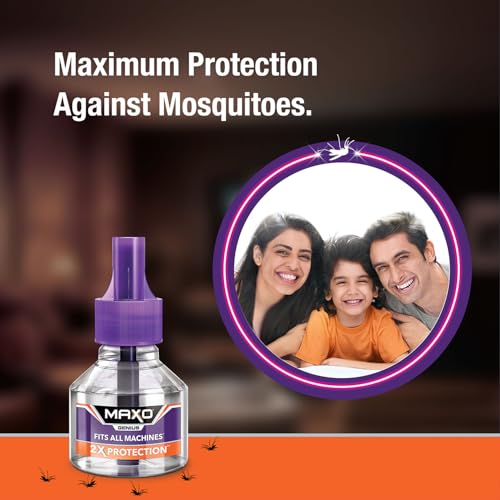 Image of Maxo Genius Mosquito Repellent Liquid Refill 45ml x 4 | Vaporizer Refill Fits All Machines | 2X Protection From Dengue & Malaria Mosquitoes | Calming Aroma Fragrance