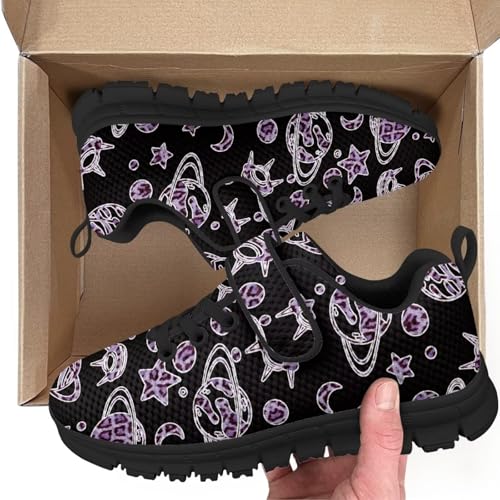 Kids Boys Girls Running Shoes Comfortable Lightweight Slip on Sneakers Athletic Tennis Shoes Planet Leopard Pattern（Black Sole）2