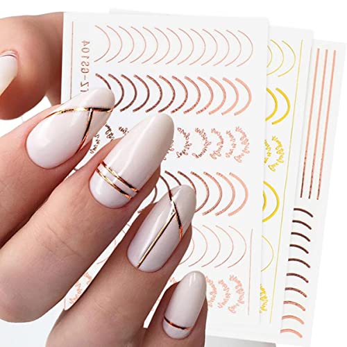 Ykzfui H-124 8 Sheets Line Nail Art Stickers Rose Gold Silver Metal Nail Stickers Nail Art Supplies 3D Metallic Curve Stripe Wave Lines Nail Decals French Nail Designs Accessories Striping Tape Wavy Nail Decor thumb #6