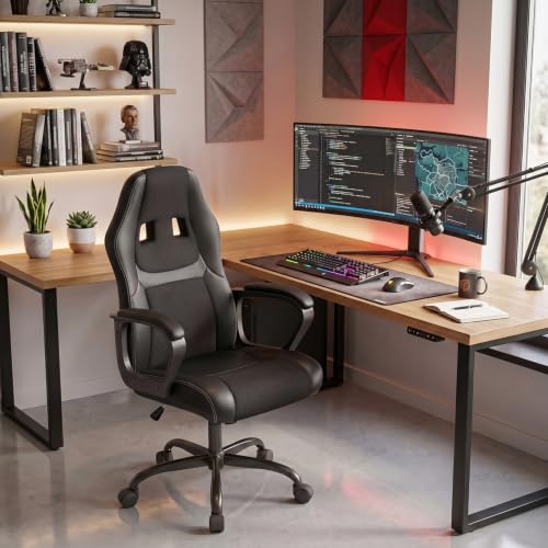 Image of BestOffice Office Chair PC Gaming Chair Cheap Desk Chair Ergonomic PU Leather Executive Computer Chair Lumbar Support for Women, Men (Black)