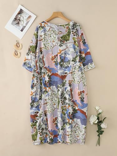 Image of Celmia Autumn Solid Loose Long Maxi Dress Cotton Caftan