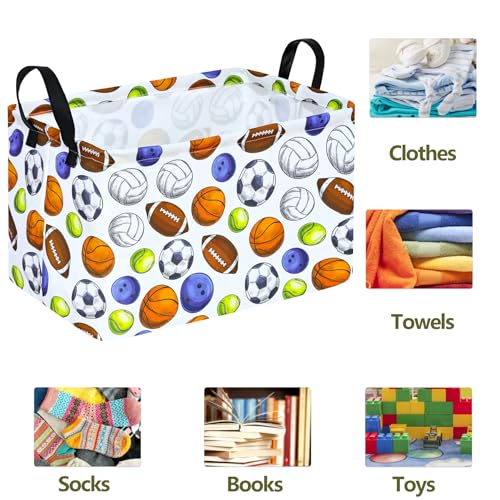 Image of Footballs Storage Basket Laundry Clothes Basket Laundry Hamper with Handles, Storage Box and Bins Gift Basket