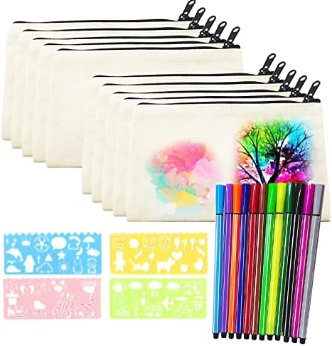 12 Stück Canvas Make-up Taschen – Einfarbig Mit Reißverschluss, Blanko Zum DIY, Für Reise & Alltag