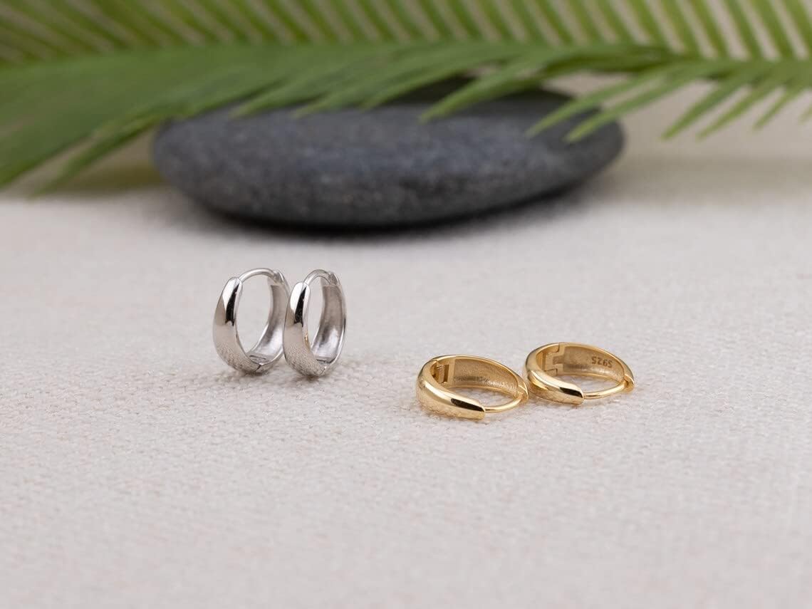 Thick Hoop Earrings for Women Girls, Chunky Huggie Earrings in 925 Sterling Silver and 14k Real Gold Plated for Everyday Wear - Image 6
