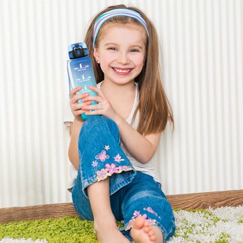 Trinkflasche 500ml, BPA-frei, Wasserflasche mit Filter und Zeitmarkierung, Auslaufsicher, Trinkflasche Kohlensäure Geeignet, Wasserflasche für Kinder, Gym, Camping, Wandern, Fahrrad, Yoga, Sport