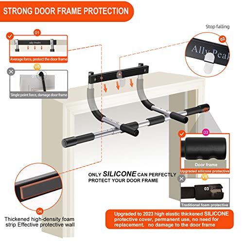 Ally Peaks Pull Up Bar For Doorway,Multiple Levels Width Adjustable Pull Up Bar Accurately Match Wide And Narrow Doorframe,Thickened Steel Max Limit 500Lbs Multi-Grip Strength Pullup Bar For Doorway,Indoor Chin-Up Bar Workout Bar,Usa Original Patent #TOP3