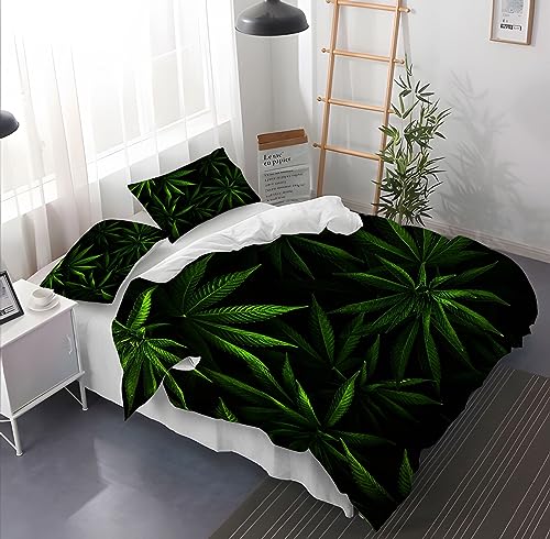 Housse de couette 2 personnes Green Leaves parure de lit microfibre 240x260