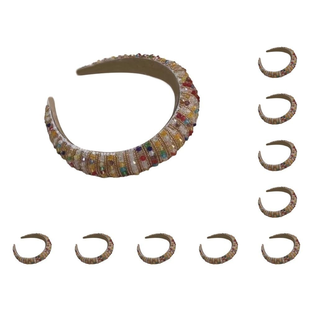 Lot de 10 bandeaux à cheveux en perles de cristal bohème épais style baroque accessoires de coiffure cadeau pour femme fête plage blanc or