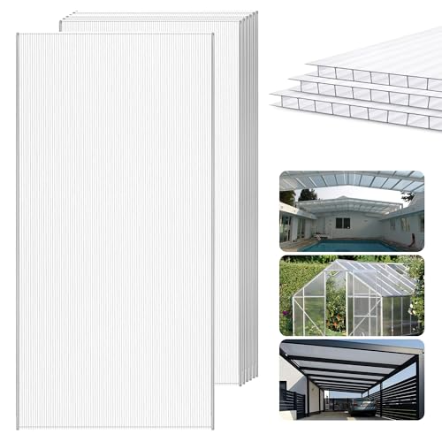 6 Pcs Polycarbonate Greenhouse Panels 4 x 2 x 0.16 Twin-Wall Plastic roof Panels Waterproof UV Protected Clear Corrugated Polycarbonate Sheet for All Weather Outdoor Garden Greenhouse Replacement