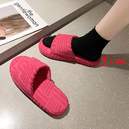 JTUUE House Slippers for Women Furry Open Toe Comfy Slip On Women's Indoor Outdoor Slippers Non-Slip Flat Slide Sandals2