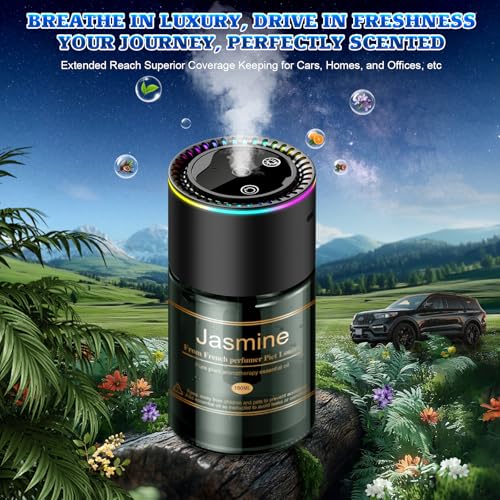Image of Smart Car Air Freshener Diffuser - 270-Day Long-Lasting Essential Oil (6.09oz /180ml), Auto On /Off Sensor, Ultrasonic Dual Modes, Multi-Mode Adjustable, Natural French Fragrance Oils, Jasmine Scent
