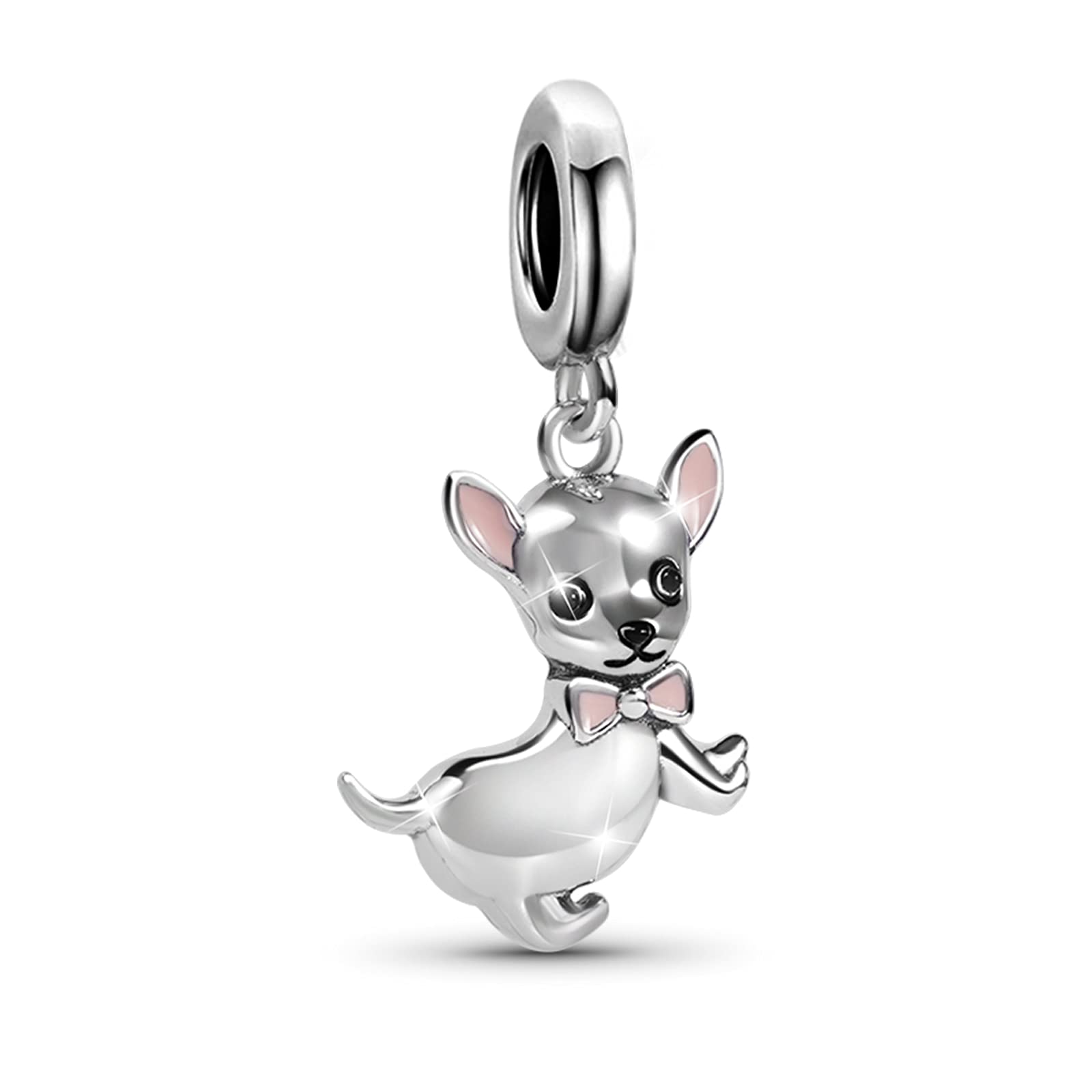 GNOCE Pet Dog Bead Charm for Women,Silver Charms Necklace Bracelet for Her, Jewelry Gift