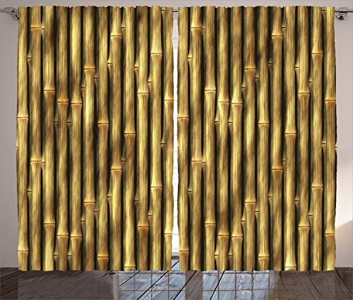 Lunarable Beige Curtains, Tropical Bamboo Poles Woody Grass Tall Thin Harvest Natural Artprint, Living Room Bedroom Window Drapes 2 Panel Set, 108" X 108", Yellow #TOP21
