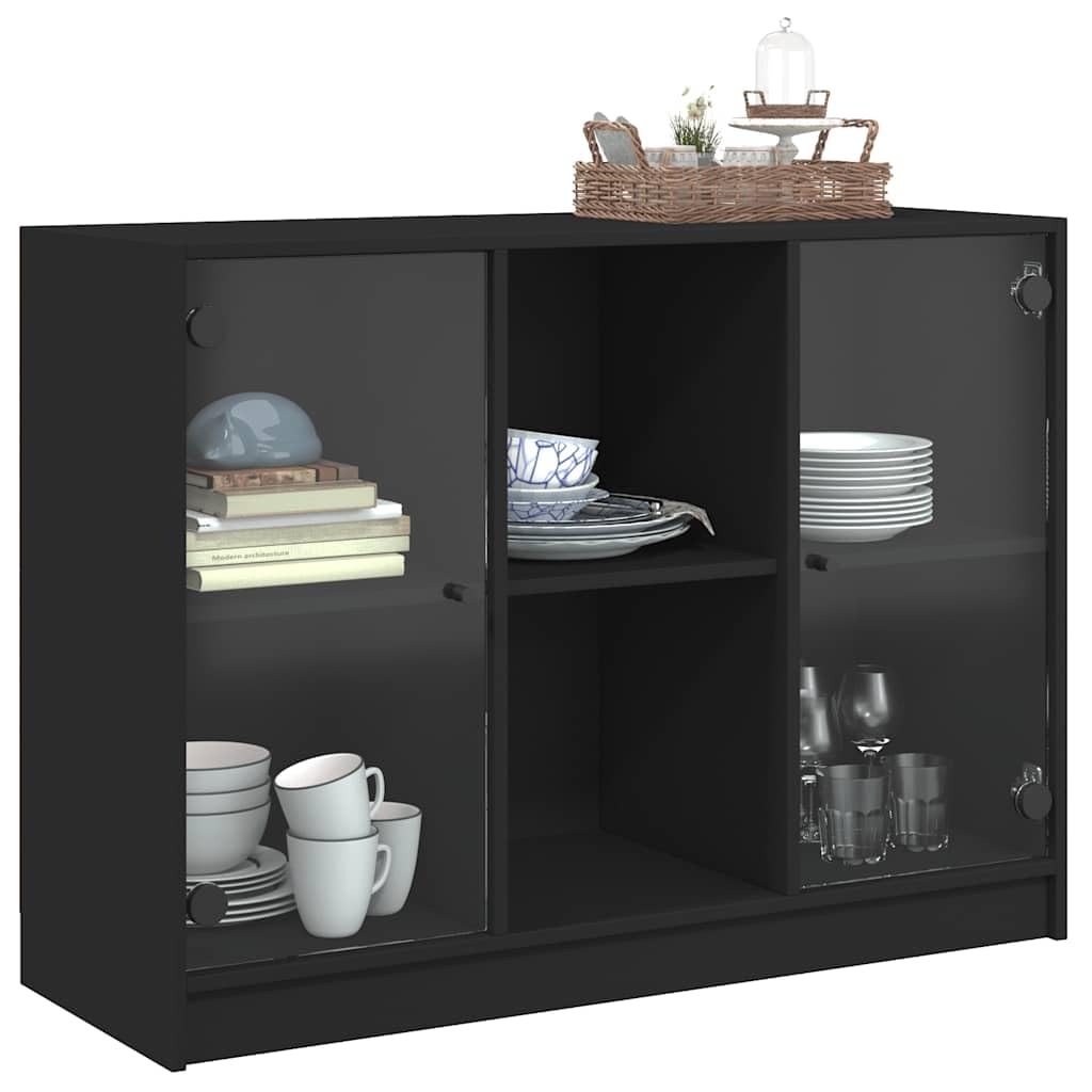 Fengshui Kredens czarny 102 x 37 x 75,5 cm materiał drewnopochodny | Miejsce do przechowywania książek, czasopism, dokumentów, stabilna płyta górna, czarne uchwyty, z uchwytem ściennym