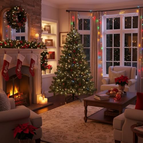 "Shatchi 4FT / 1.2M Alaskan Pine Green Artificial Christmas Tree Bushy, 230 Tips Xmas Home Decorations, PVC, 120CM / 4FT Green"