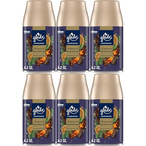 Glade Automatic Spray Refill Embers & Sandalwood 6 Pack Scented Air Freshener for Home and Bathroom 6.2 Oz