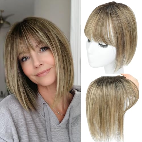 Human Hair Toppers for Women with Fringe 10 Inch Real