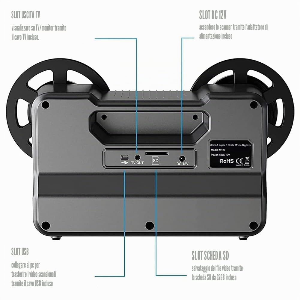 Scanner di Film della Vecchia Scuola, Film Negativi Digitali E Digitalizzatore con Schermo del Display, Converte I Film da 8 Mm E Super 8 in Immagini JPEG, Scanner per Diapositive Nostalgiche