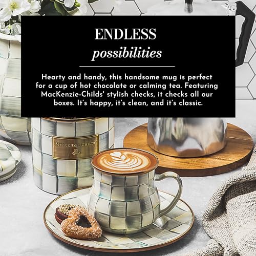 Image of MACKENZIE-CHILDS Enamel Mug Set, Gray-and-White Sterling Check