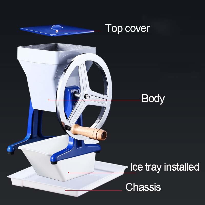 Tritaghiaccio manuale, con manovella, con capacità di 2 kg, facile da pulire, design multi-parte per bar, cocktail, coni di neve, cucina, per uso commerciale e domestico