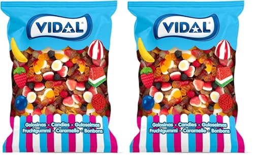 Vidal Golosinas. Fab Mix.Mini gominolas surtidas con acabado brillante en formatos: osos, moras,botellas,huevos fritos y más.Sabores fresa,naranja,limón y tutti‑frutti.Sin gluten ni grasa.Bolsa1 kg