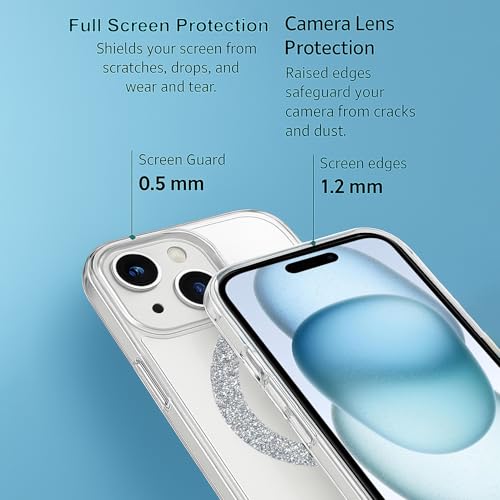 Image of AIBEX Back Cover Case Compatible with iPhone 15 Plus | Glitter Ring Cute Shiny Colorful Bling Case (Compatible with Magsafe) | Transparent PC+TPU Glossy Shiny Cover for Girls & Women - Silver