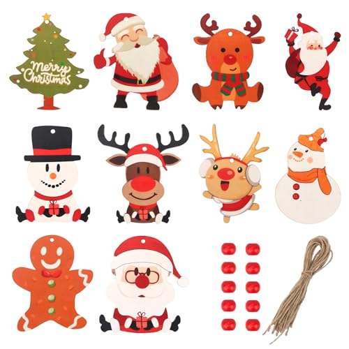 EXIPSAT 10 Stück Weihnachtsbaumschmuck Holzanhänger mit 10...