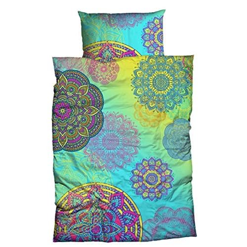 sister s. Baumwoll-Satin Bettwäsche Eivissa blau grün 135 x 200 cm Mandalas Ornamente absolut hip Bettwäsche-Set Regenbogenfarben