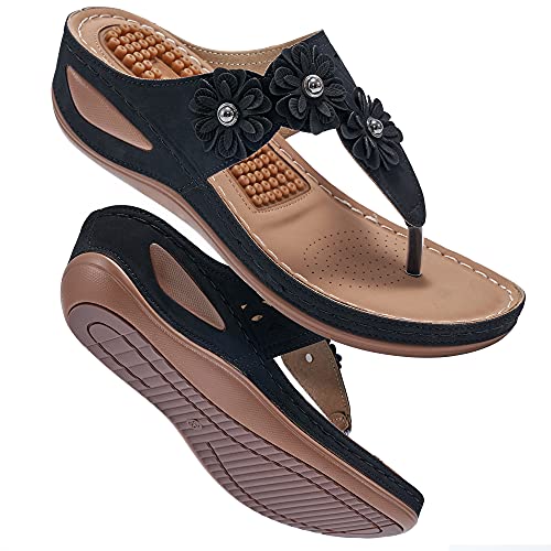 Fudynmalc Wedge Sandals For Women Summer Dressy: Comfortable Cushion Footbed Platform Flip Flops - Adjustable Hook Loop Wedges Orthopedic Shoes Black Size 10.5 #TOP10
