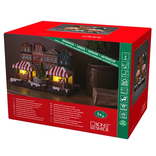 Konstsmide LED Fiberoptikhaus mit Stadtszene und Weihnachtsbaum, mit Musik, 5 bunte Dioden, 4, 5V Innentrafo/batteriebetrieben, Innen, 0,32W, schwarzes Kabel, Batterie: 3 x AA 1, 5V (exkl.) - 4231-000