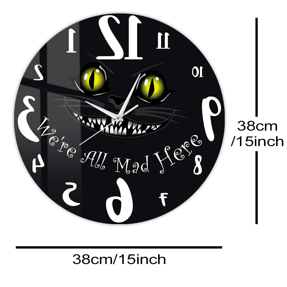 Reloj de marcha atrás con diseño de gato de Cheshire de 15 pulgadas, en sentido contrario a las agujas del reloj, reloj de pared silencioso de cuarzo sin tictac, funciona con pilas, estamos